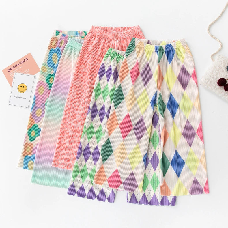 Kids Pants Creased Rainbow Wide-leg Pants Kids Clothes for Girls 4 To 11 Years Legings for Girls Teenage Girls Clothing