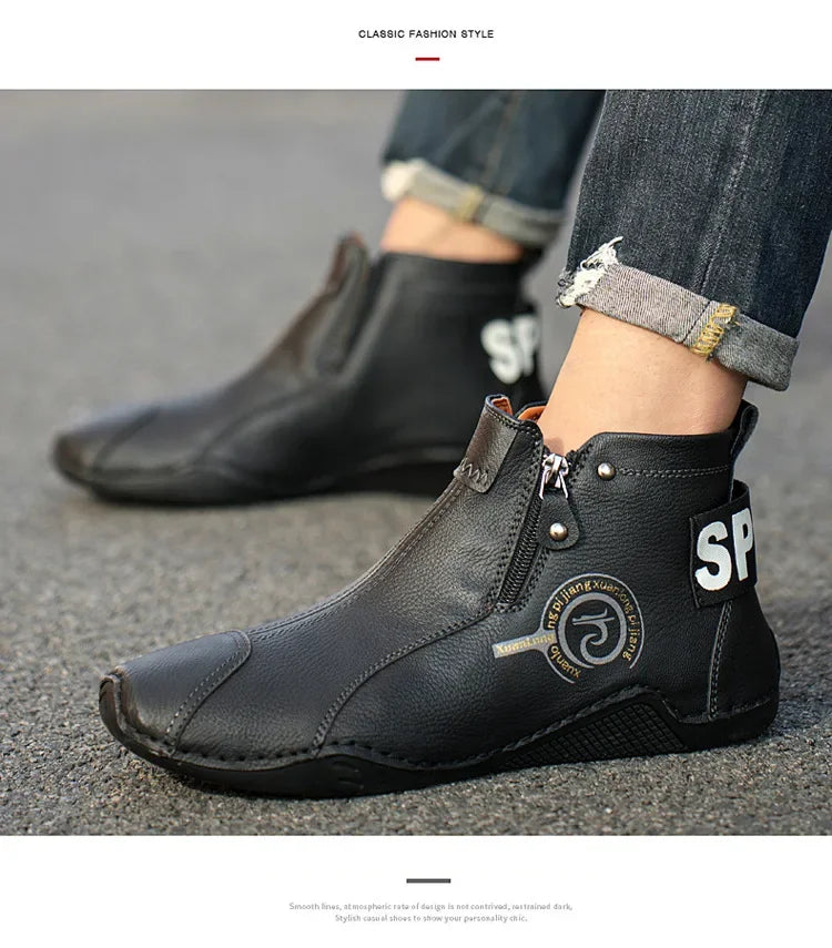 Autumn and Winter New Men's Short Boots  British Classic Retro Flat Bottom Cotton Shoes Outdoor Business Sports Casual Shoes