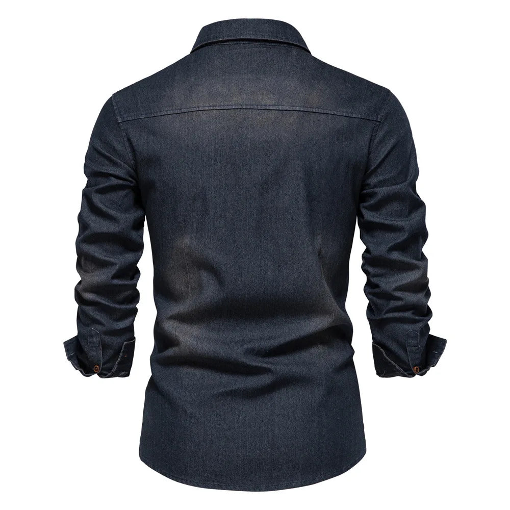 2023 Spring Autumn Y2K Fashion All Match Harajuku Denim Shirt Men Solid Cotton Male Clothes Loose Casual Sport Ropa Hombre Blusa