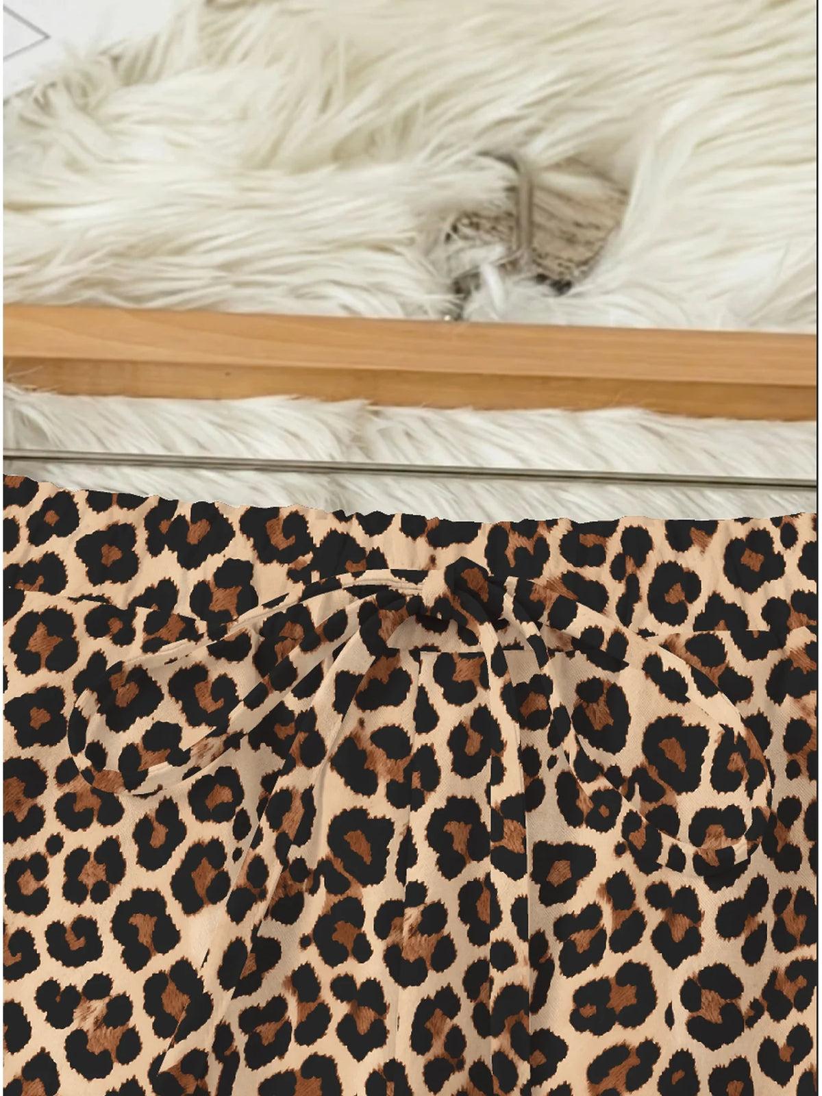 Summer Women's Casual and Elegant Leopard Print Elastic Waistband Tied Loose Wide Leg Pants