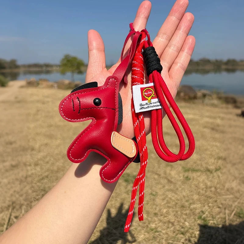 1 Piece Leather Pony Keychain Braided Rope Backpack Pendant For Phone Bag Hanging Accessories DIY Decoration