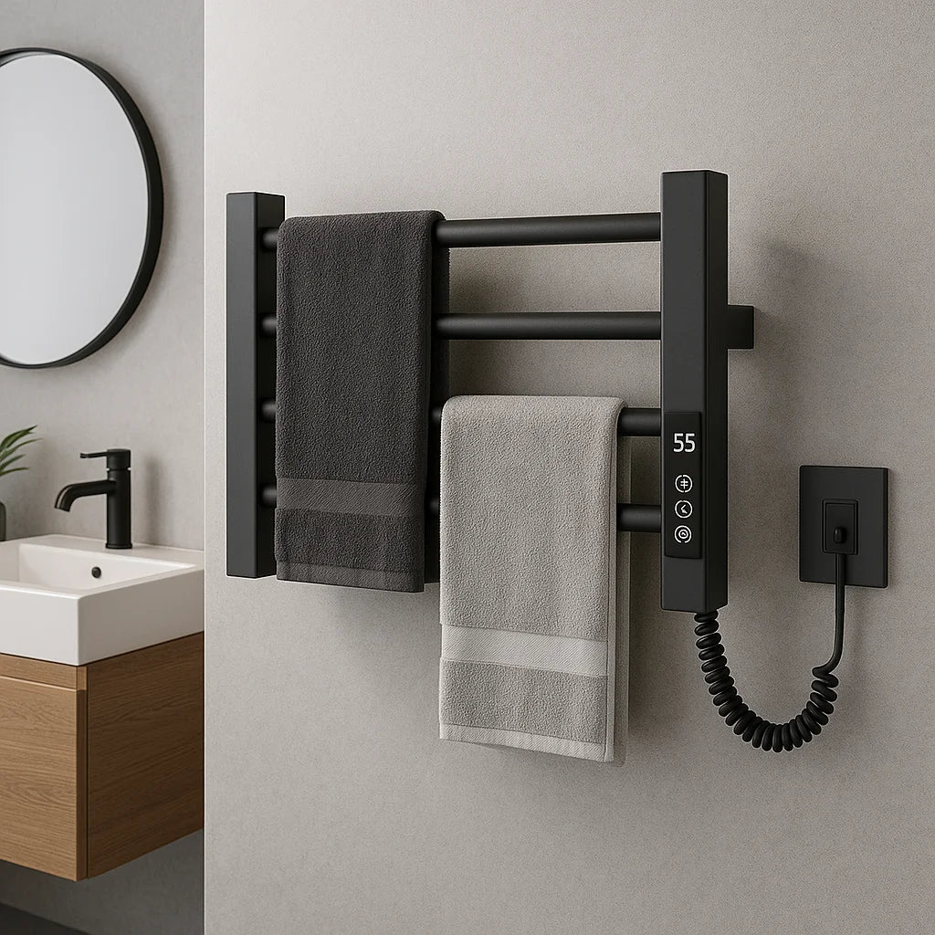 Single Towel Warmer Wall Rack 304 Stainless Steel Heated Towel Machine Black for Barber Hotel