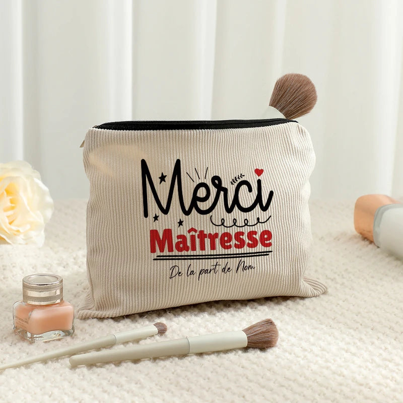 Personalized Floral Maitresse Appreciation Cosmetic Bag Custom Name Toiletry Case Gift for Educators End of School Year Present