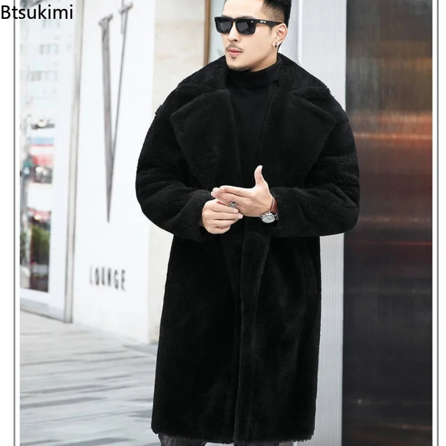 Luxury Fashion Long Camel Fleece Coats Men's Autumn Winter Thickened Warm Faux Fur Outwear Trend Vintage Men Windbreaker Jackets