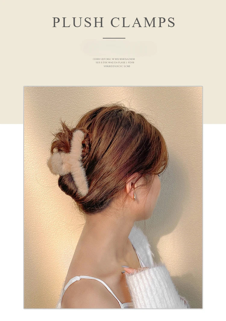 Winter Faux Fur Hair Claws for Women Elegant Acrylic Crab Barrette Hairpin Girls Hair Accessories Furry Headwear Hair Claw Clip