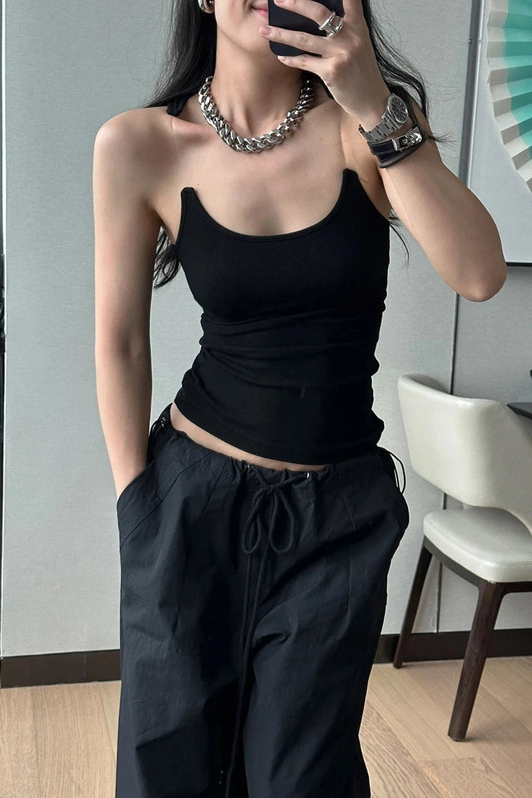 Women Ribbed Invisible Strap Tank Top Camis Tee