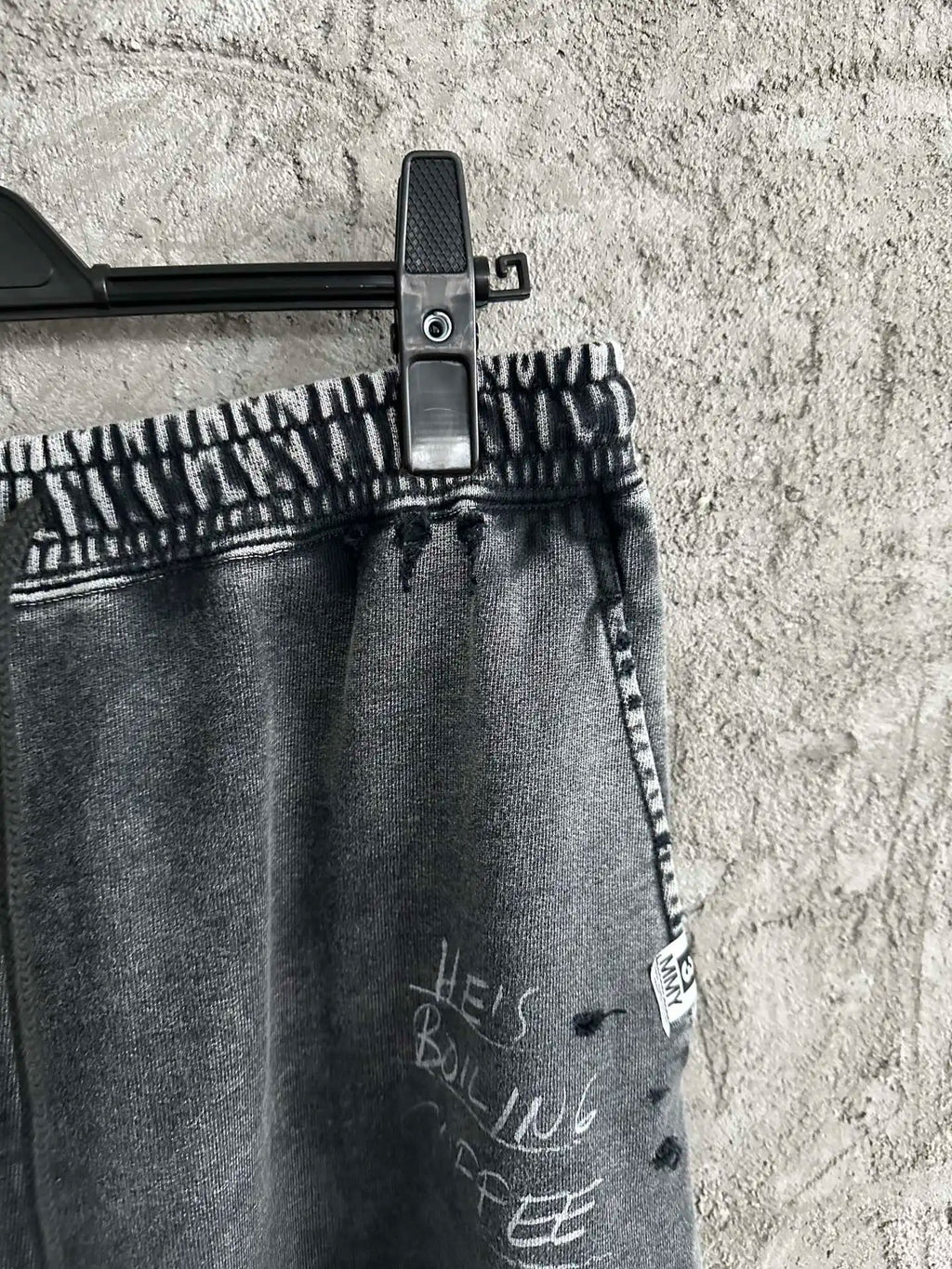 Vintage Washed Distressed Sweat Shorts Men Women Unisex American Streetwear Graffiti White Ink Digital Print Drawstring Elastic