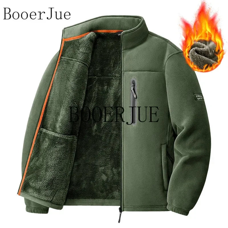 2026 Men Winter Double Thickened Fleece Jacket Outdoor Windproof Ski Coat Snow Warm Hiking Cycling Climbing Pocket Sweatshirt