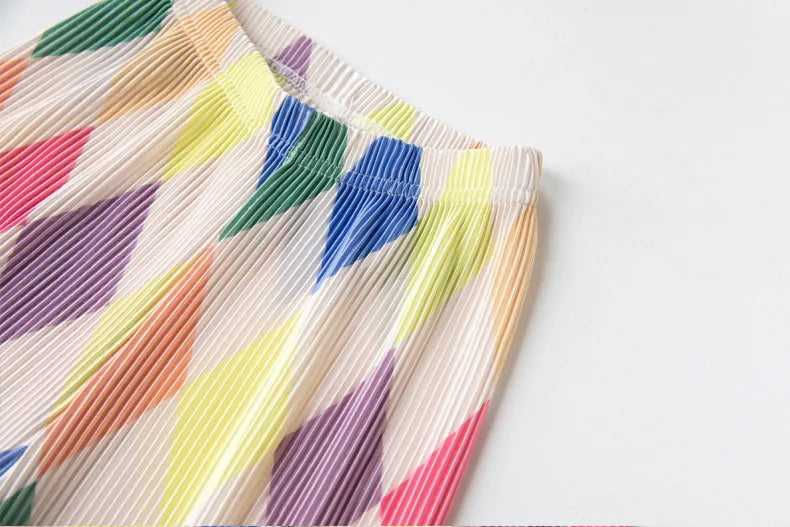 Kids Pants Creased Rainbow Wide-leg Pants Kids Clothes for Girls 4 To 11 Years Legings for Girls Teenage Girls Clothing