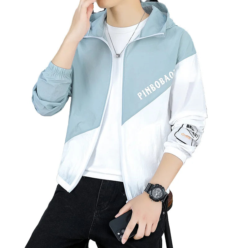 Men's Hooded Sun Protection Clothing Fashion Summer Thin Ice Silk Hiking Jacket Outdoor Sun Shade Coat UV Protection Windbreaker