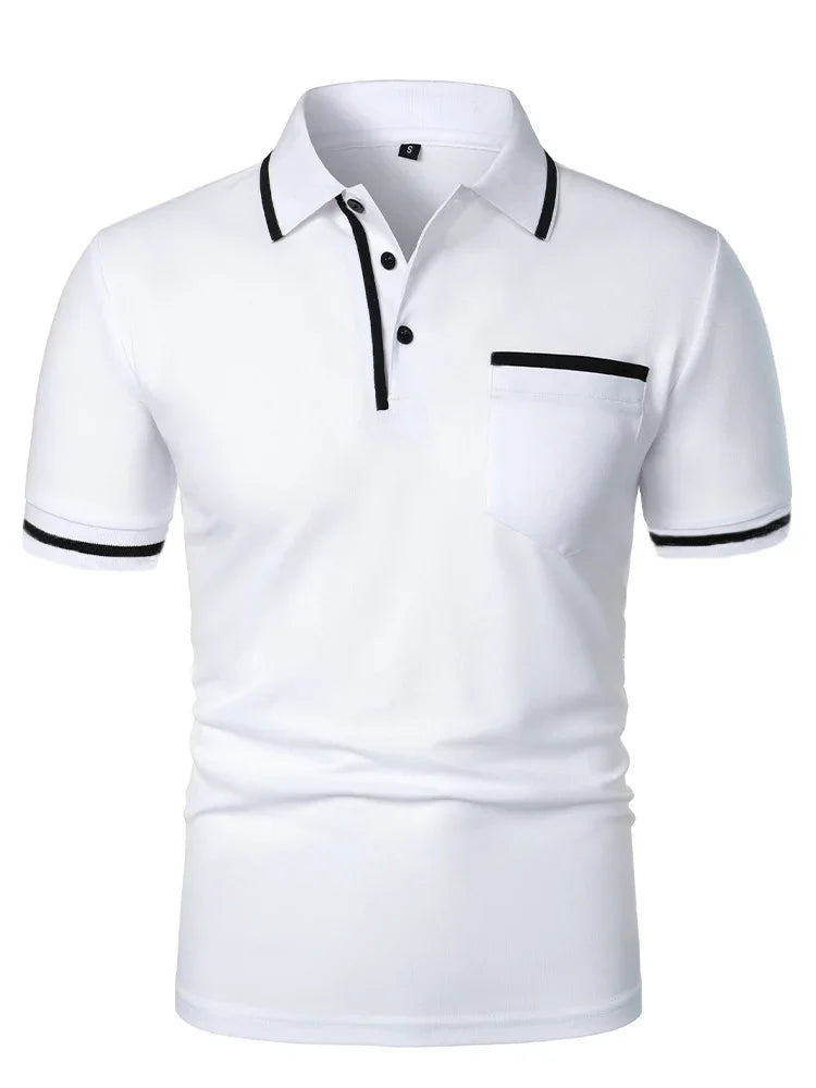 Fashionable men's casual solid-color short-sleeved top, men's lapel short-sleeved T-shirt, casual and fashionable solid-color sh