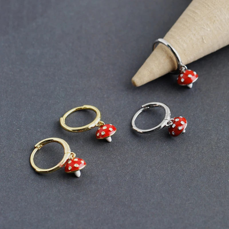 Cute Lovely Mushroom Drop Earrings For Women Epoxy Copper Creative Tiny Hoops Female Trendy Ear Piercing Accessories Best Gift