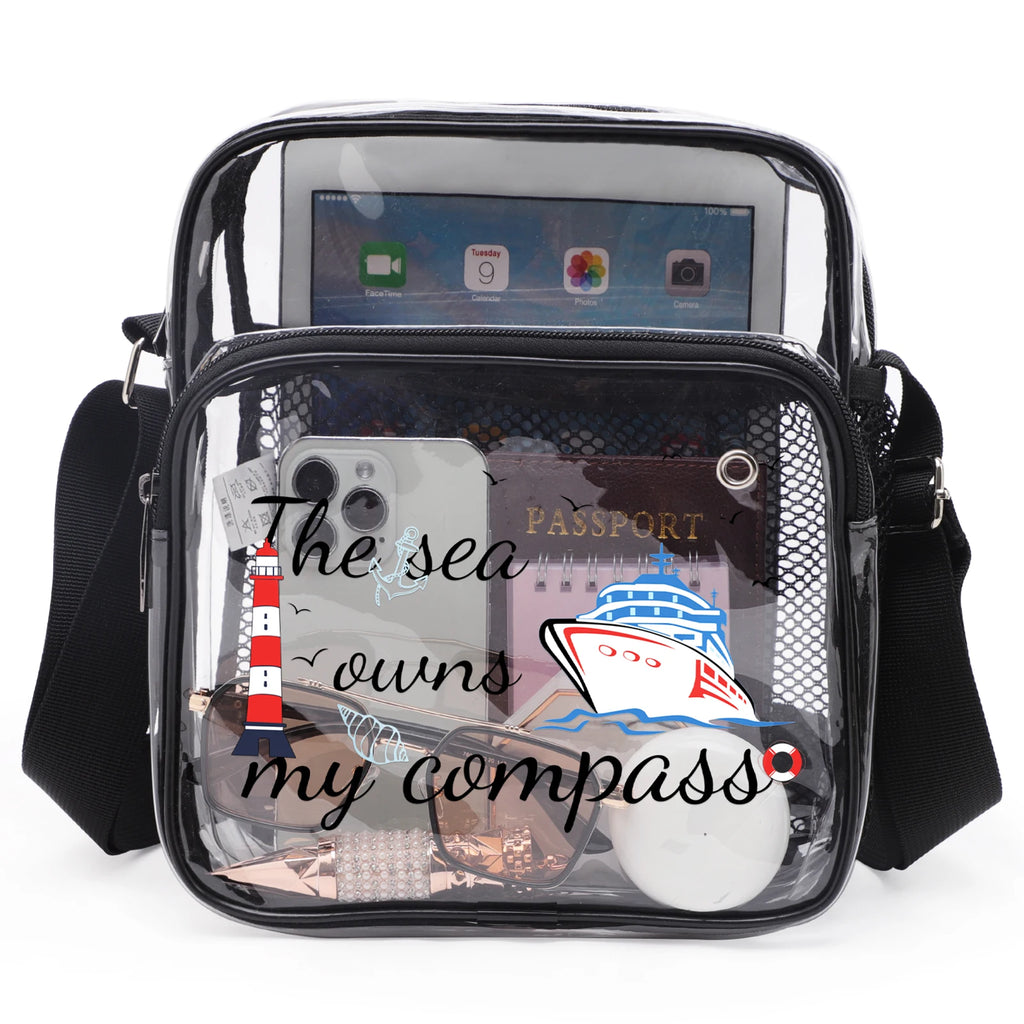 TINYAT Women Lightweight Mesh Strap Transparent PVC Bags Put Lost Headphone Jack Umbrella Cell Phone 9.7 inch iPad For Concerts
