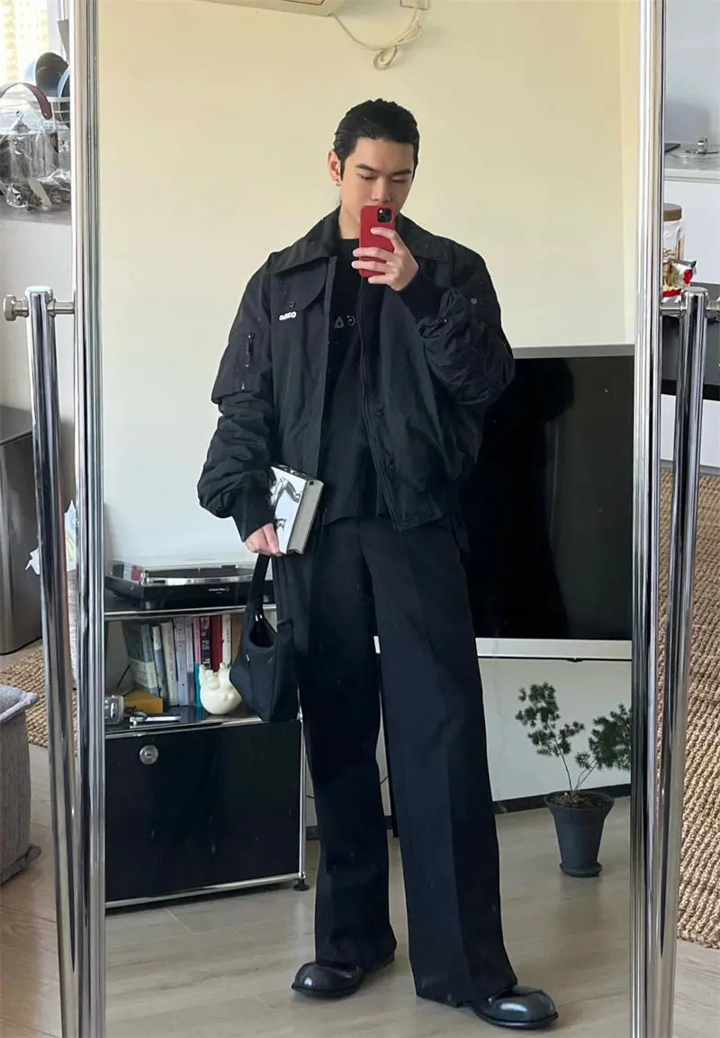 Black Multi-Pocket Bomber Jacket – Short Relaxed Fit