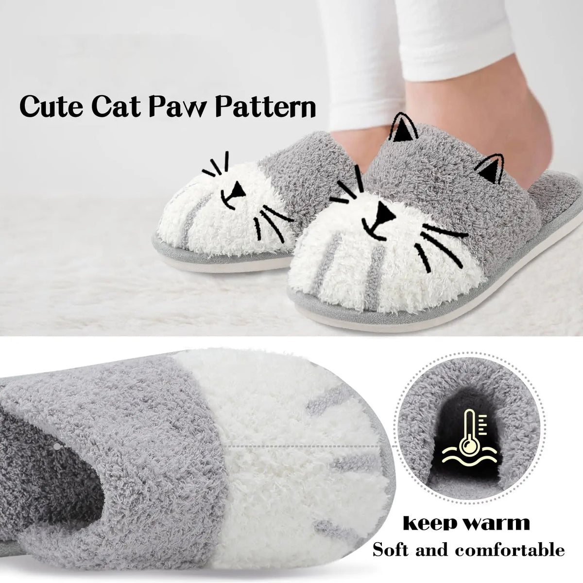 Crestar Women's Cat Paw Cozy Slippers Indoor Warm Gifts for Women Men with Memory Foam Trendy Cute Fuzzy Winter House Shoes