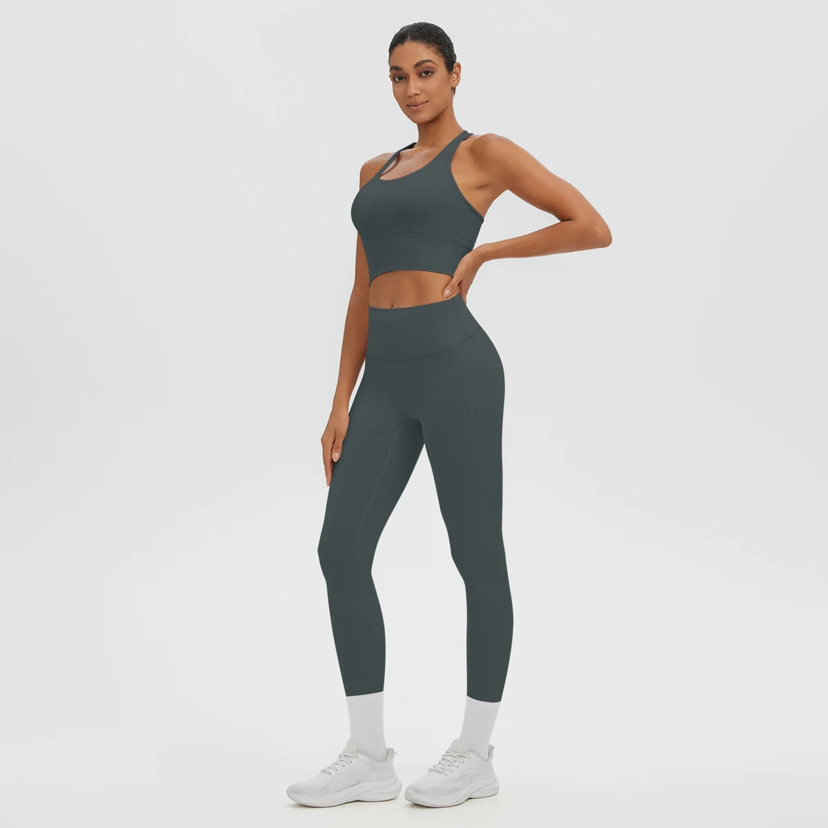 2PCS/set Gym Sports Yoga Suit for Women's Solid Color High Stretch Quick Drying Legging Yoga Pants Gather I-shaped Vest Yoga Set