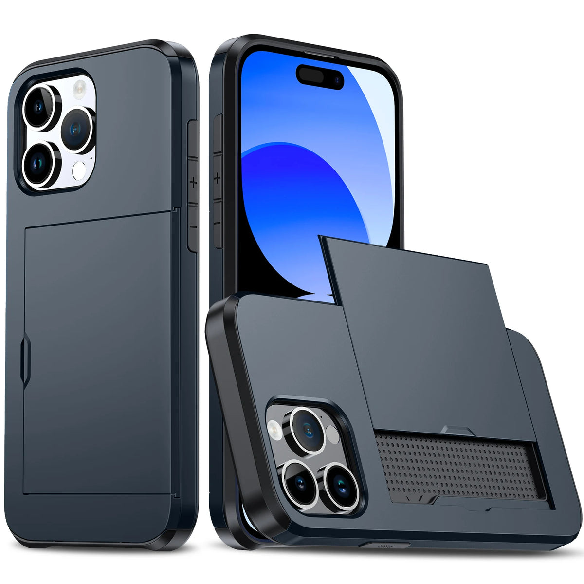For iPhone 17 Pro Max 16 Pro Max 15 Pro 15 14 13 12 Wallet Card Case Holder Slide Slot Slim Hard PC Heavy Duty Protective Covers