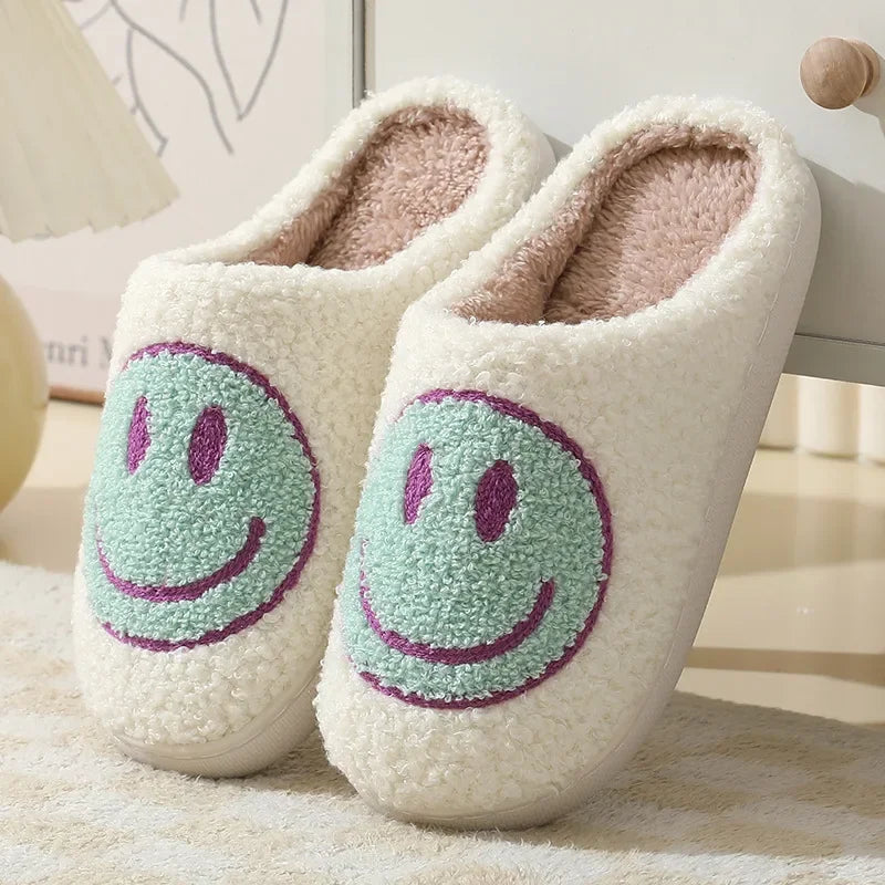 Fuzzy Smile Face Women man Slipper Kawaii Cartoon Plush Contton Indoor Funny Cute Winter Warm Floor house Home Non slip Shoes