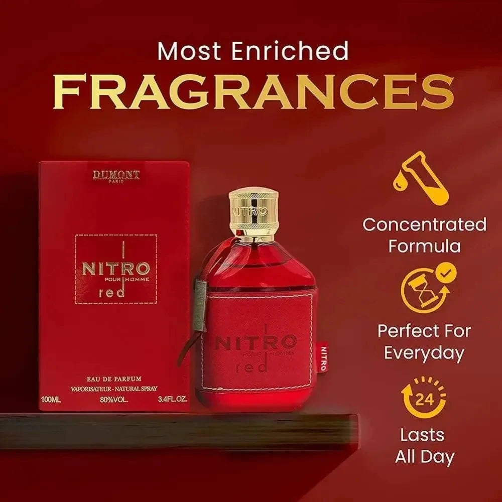 Luxury Men Eau De Parfum Spray, Long Lasting Fragrance, Premium Scent, Nitro Red Blue Black Green Similar Perfume, 100ml
