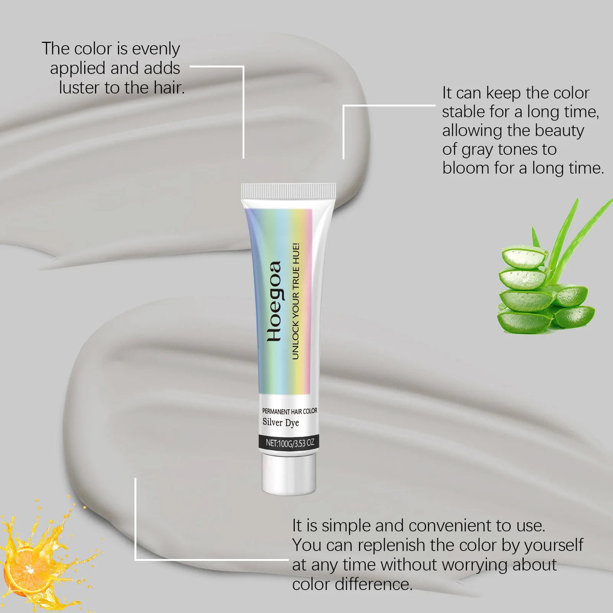Hoegoa Silver Hair Dye Fashion Look Accurate Color Long Lasting Easy Apply Gentle Ingredients Nourishing Hair Color Cream 100g