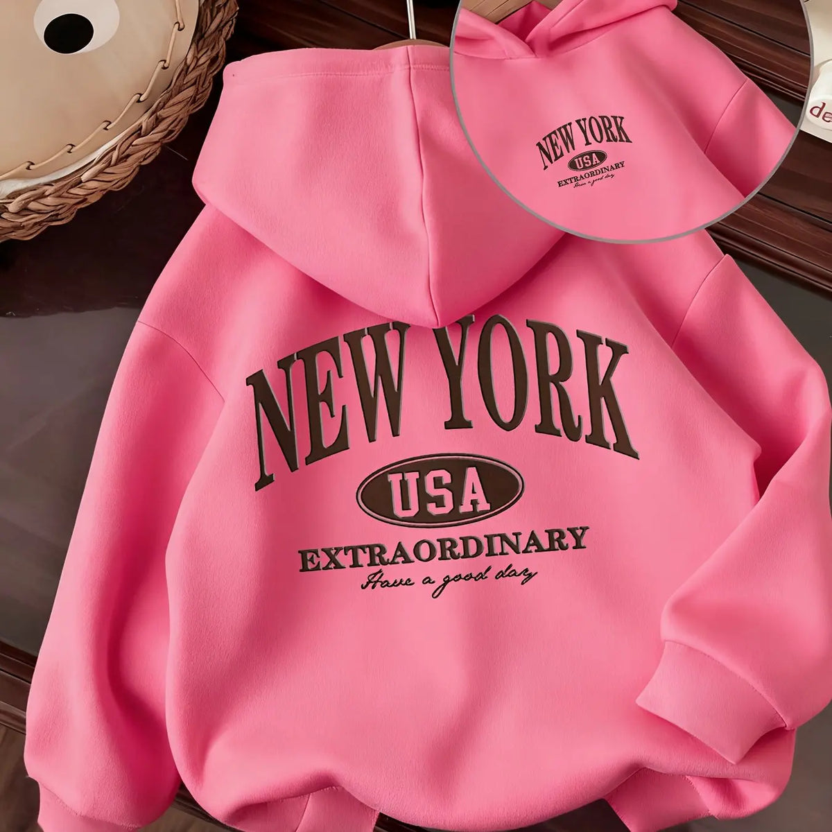 New American-style children's hoodie with New York print and American oval logoPerfect for fall/winter Christmas gifts for kids.