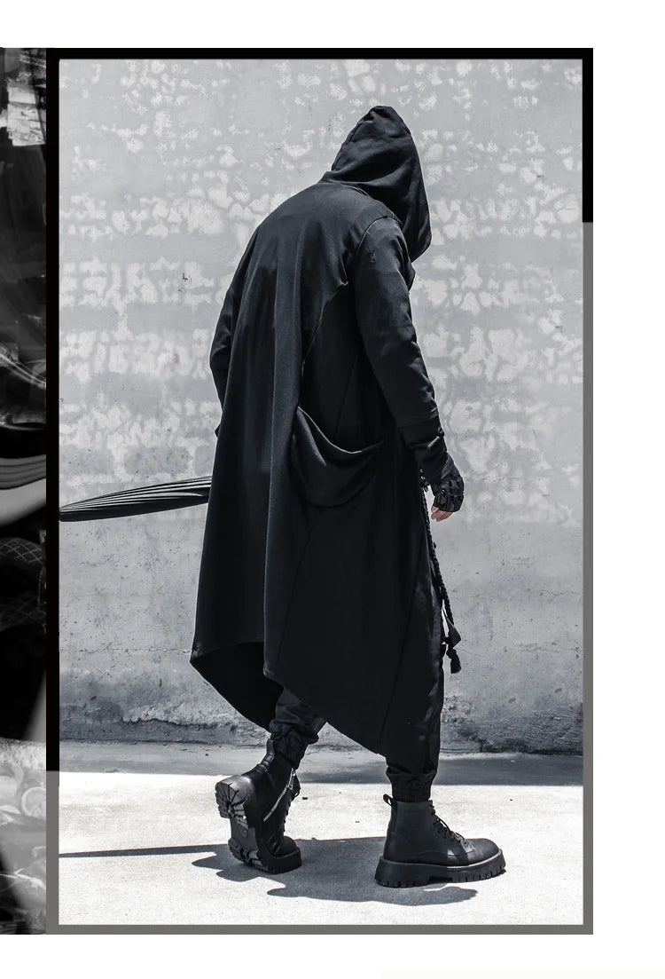 ARENS Men's Tide Spring Autumn Darkwear Warrior Large Size Windbreaker Gothic Style Long Coat Punk Cloak Hooded Wizard