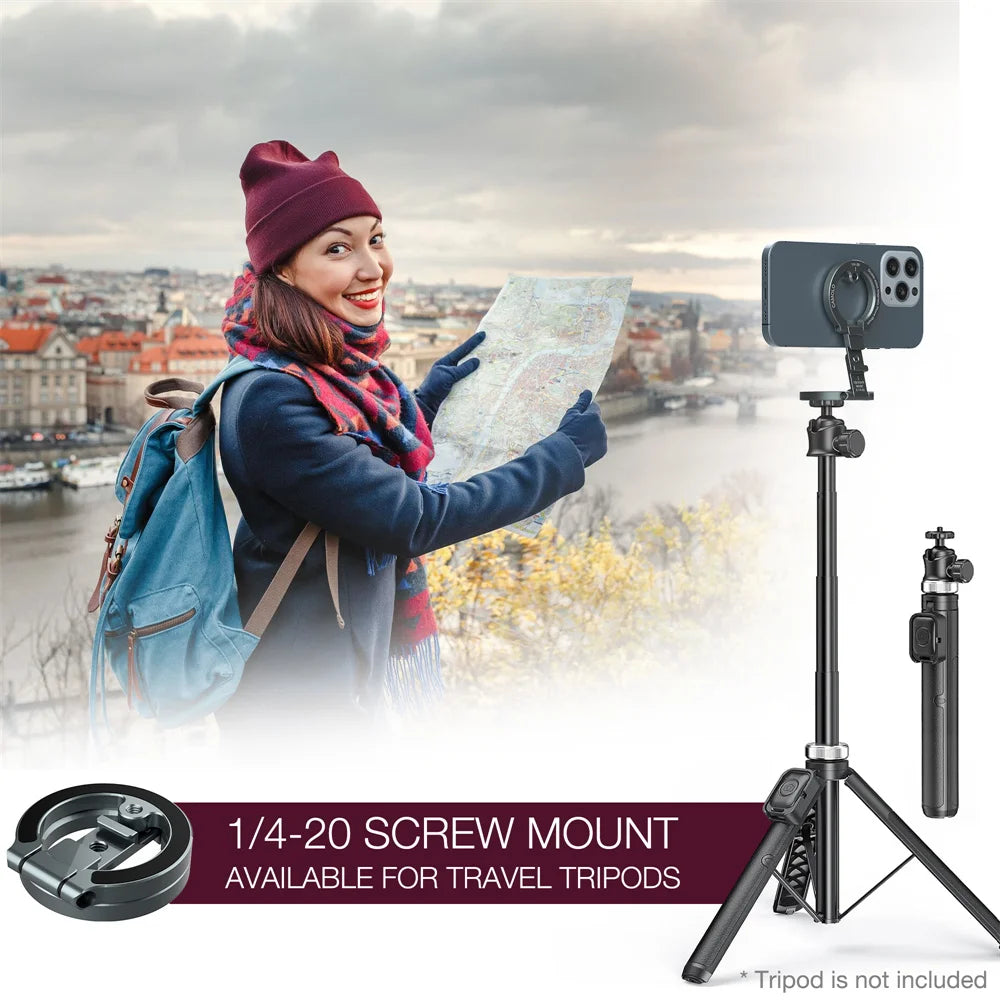 Dual-Sided Magnetic Phone Holder w Cold Shoe 1/4"-20 Gym Car Holder Phone Stand For MagSafe iPhone 17 16 15 14 13 Android Tripod