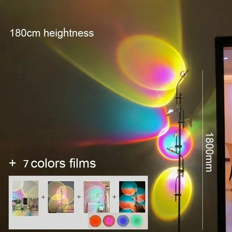 Modern Sunset Floor Lamp with 7 Colored Films & Angle Rotating,  Mood Standing Lamp for Living Room Bedroom Hotel Decor Lighting