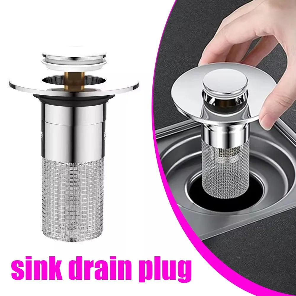 Kitchen Washbasin Sink Leak Plug Floor Drain Filter Odor-Proof Pop-Up Rebound Sink Plug Hair Filter Universal Press-Type Drain