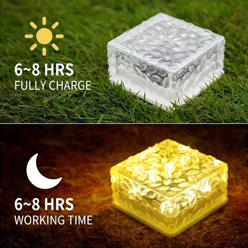 1PC Solar Ice Cube Glass Brick Lights LED Waterproof Outdoor Solar Powered Pathway Garden Yard Landscape Decoration Lamps
