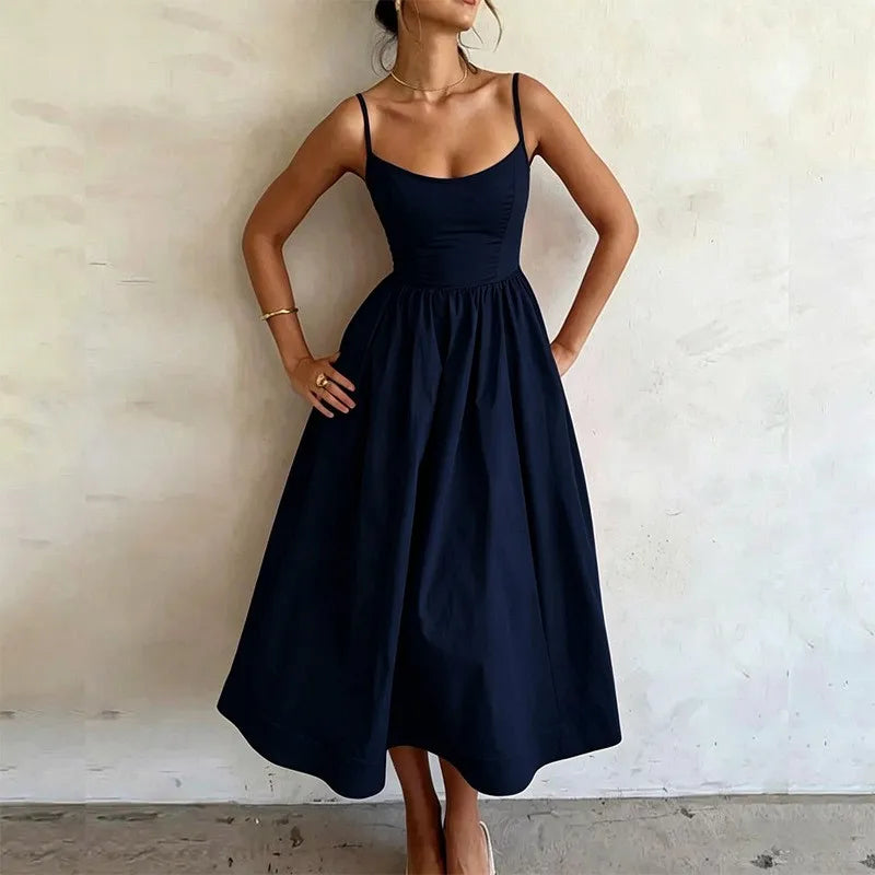 Summer Dress Woman White Spaghetti Strap Dresses Women's Sleeveless High Waist Maxi Dress Pastel Lavender Cotton Look Fabric