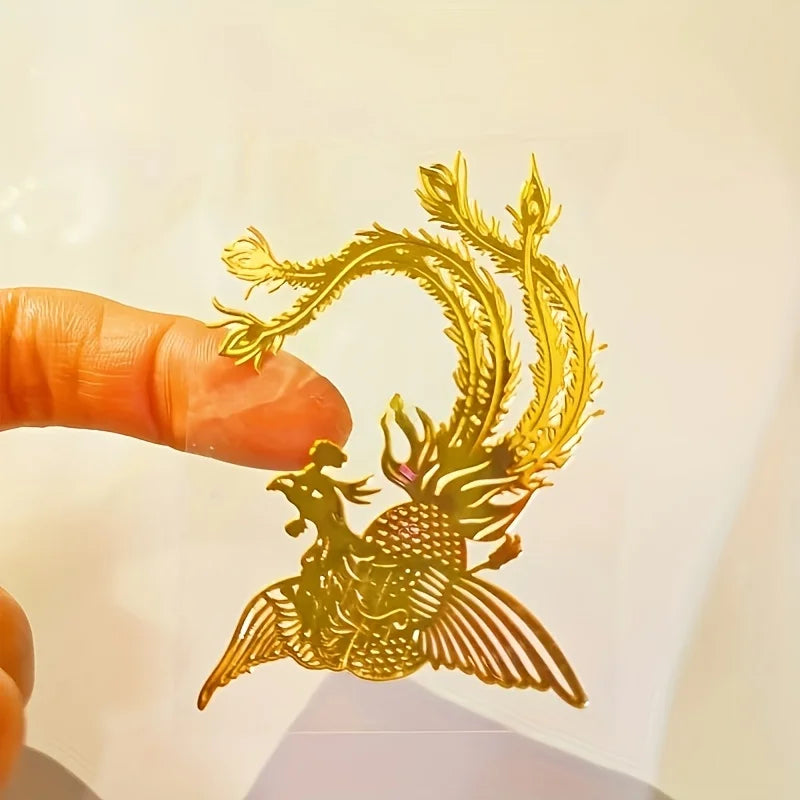 1 Piece Dragon Vs Tiger Metal Sticker - Gold Color, Irregular Shape, Durable Plastic, Glossy Surface, Suitable for Mobile Phones, Laptops, Cars, Motorcycles, Temporary Decorative Stickers, Vibrant Design, Glossy Surface Stick