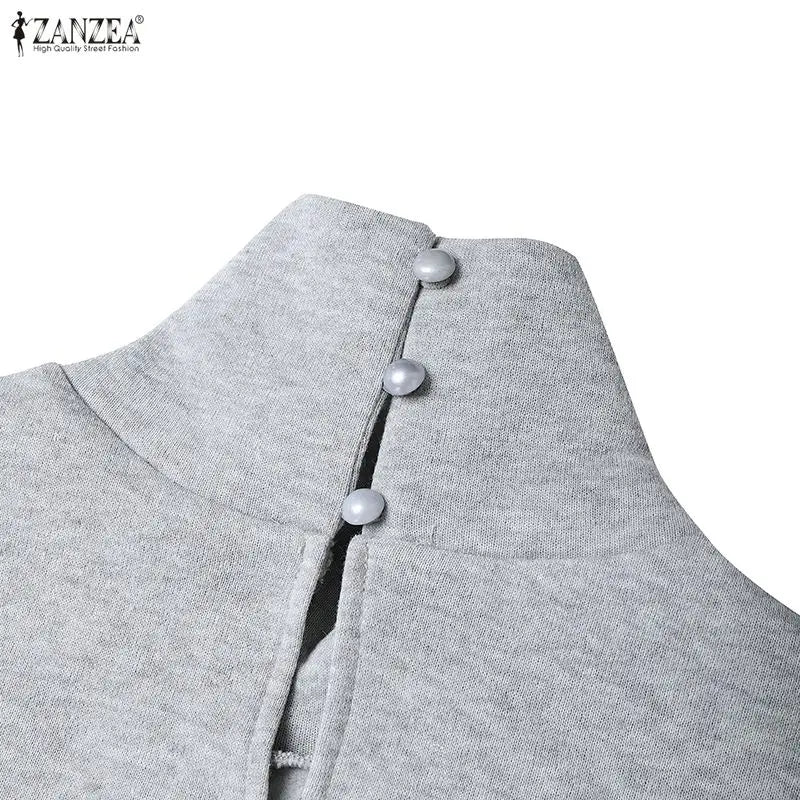 ZANZEA Fashion Sweatshirt Dress Women Casual Turtleneck Long Sleeve Solid A-Line Midi Dresses for Woman FW 2025 Cozy Warm Robes