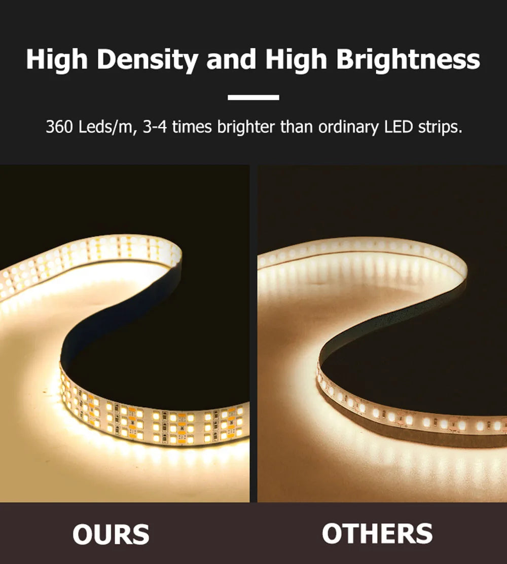 5m Double Row Led Strip light 2835 360Led 480Led 240Led 12V/24V High Bright Flexible Led Lamp IP67 Waterproof 3000K/4000K/6000K