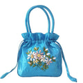 Retro Elegant Satin Silk Embroidery Totes for Women Floral Drawstring Handbag Hanfu Woman Purse Wallet Small Tote Bags