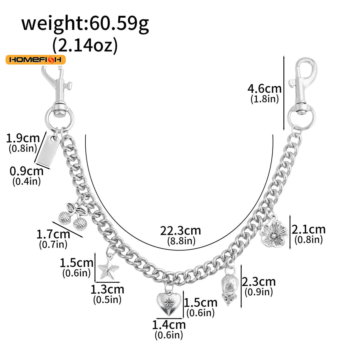 HOMEFISH Vintage Alloy Bag Hanging Chain Multi‑Charm Pendant Cherry Flower Star Moon Heart Decor for Handbag DIY Accessory