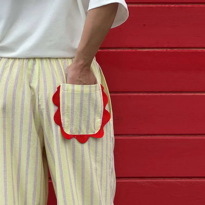 Striped Women's Trousers Low Waist Tie Casual Pants Vertical Stripe Floor Length Pants Daily Fashion Wear 2026 Collection