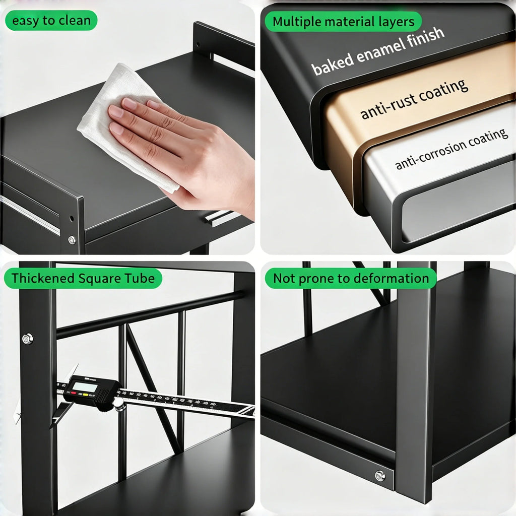 2 Tier Microwave Stand with Storage Drawer, Kitchen Countertop Organiser with Utensil Hooks, Storage Shelf for Oven & Air Fryer