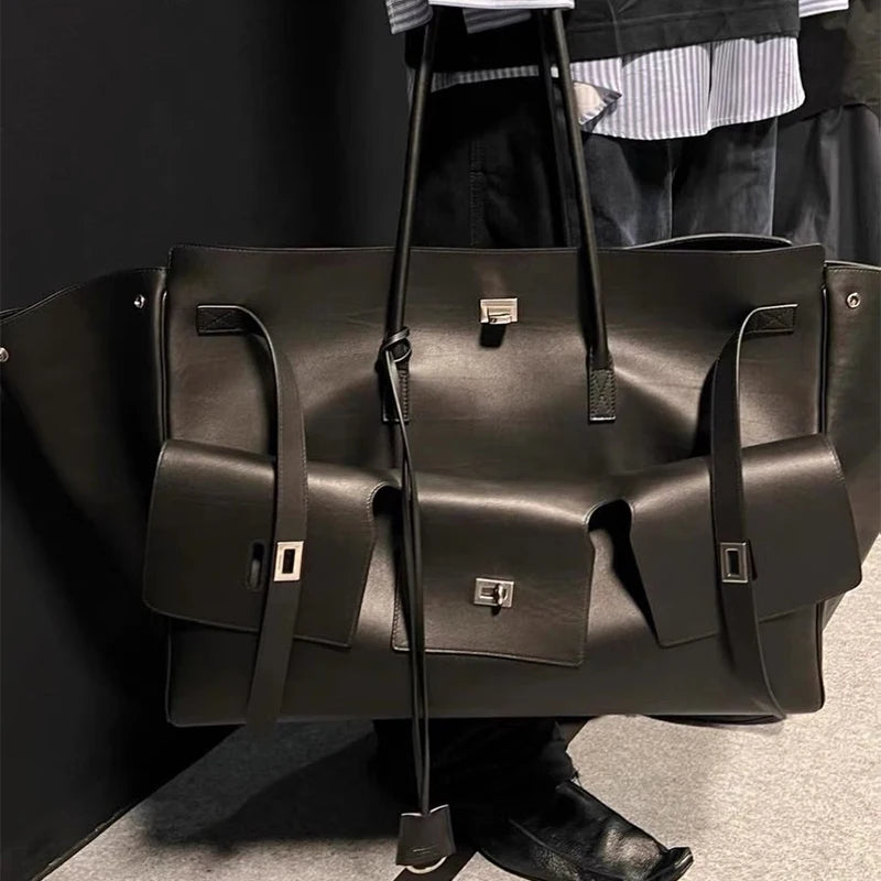 High-quality Soft PU Leather Brand Tote Bag, Lock Design Large-capacity Storage Handbag, Women Commuter Shoulder Bag For Daily