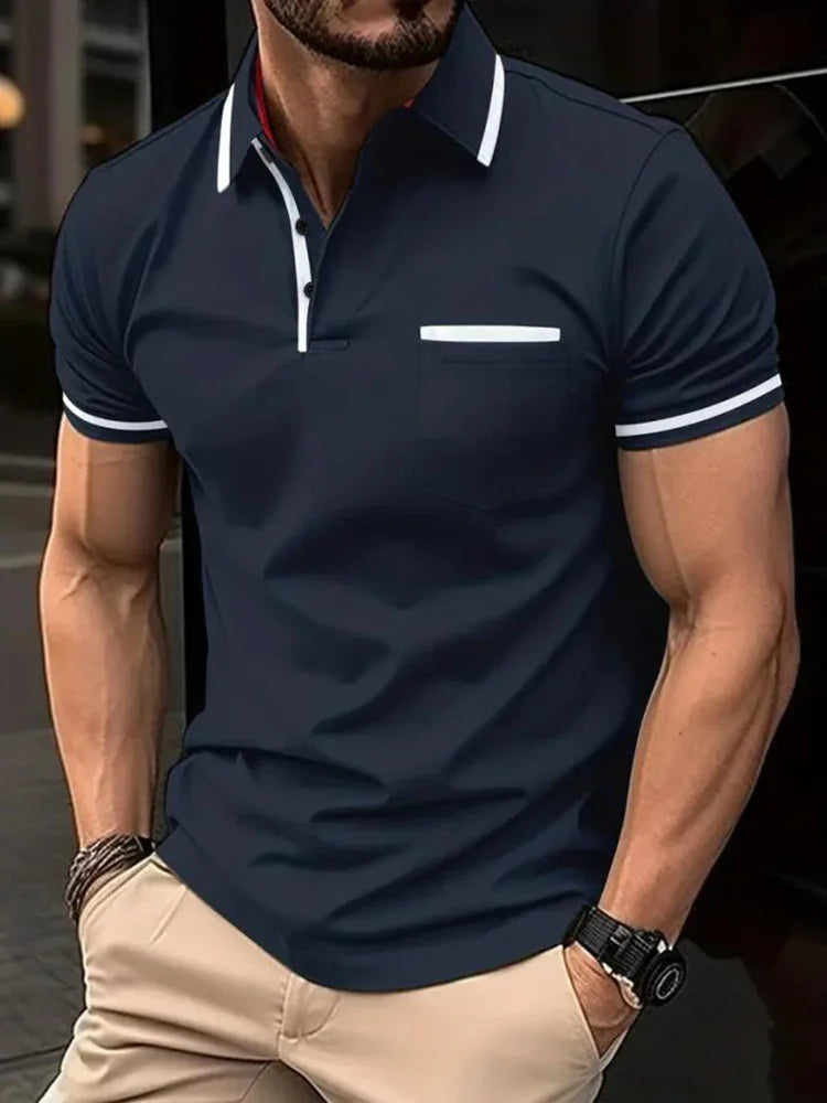 Fashionable men's casual solid-color short-sleeved top, men's lapel short-sleeved T-shirt, casual and fashionable solid-color sh