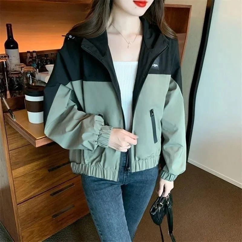 2025 Female Fashion Stormtrooper Outwear Spring Autumn Women Long Sleeves Hooded Jacket Korean Ladies Leisure Short Tops Coat