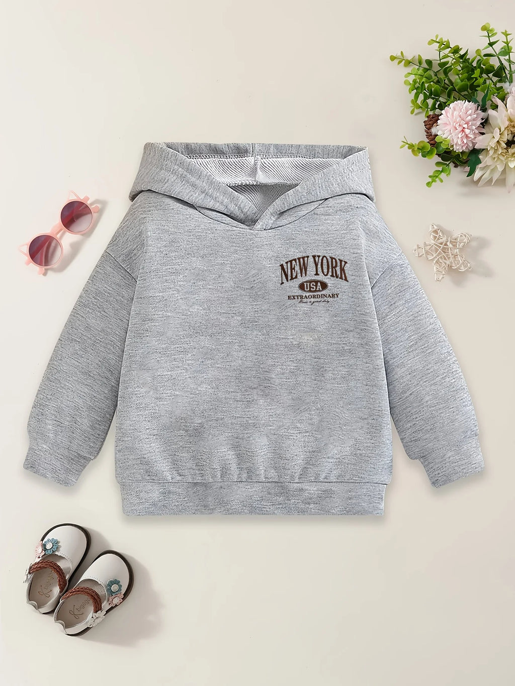 New American-style children's hoodie with New York print and American oval logoPerfect for fall/winter Christmas gifts for kids.