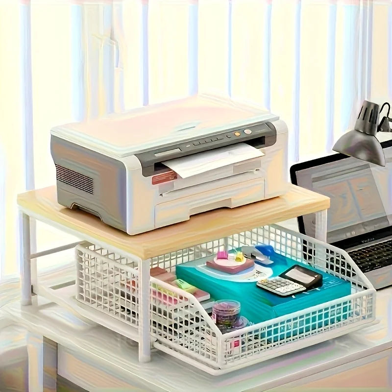 Space-Saving Kitchen Countertop Organizer with Drawer & Wire Basket - Sturdy Hardwood  Shelf for Coffee Maker.
