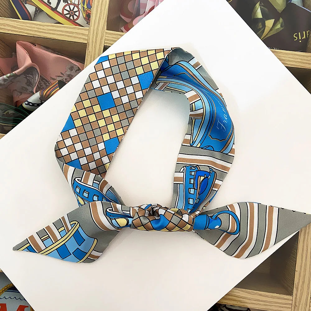 Printed Silk Scarf for Women Summer Lightweight Neck Scarf Collar Bandana Bag Strap Decorative Present Gift Accessories