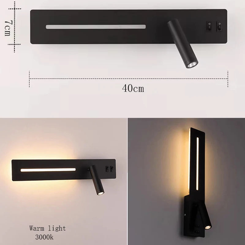 LED Wall Light with USB Charging – Bedside Reading Lamp