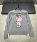 Cartoon Pink Bear Pullover Sweater 2025 Fall/Winter New Fashion Casual Long Sleeve Embroidery Knitted Tops For Women