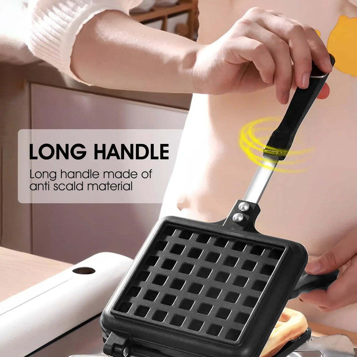 Professional Long Handle Waffle Baking Mold Square Double-Sided Waffle Maker Machine Durable Cast Aluminum Sandwich Maker Baking