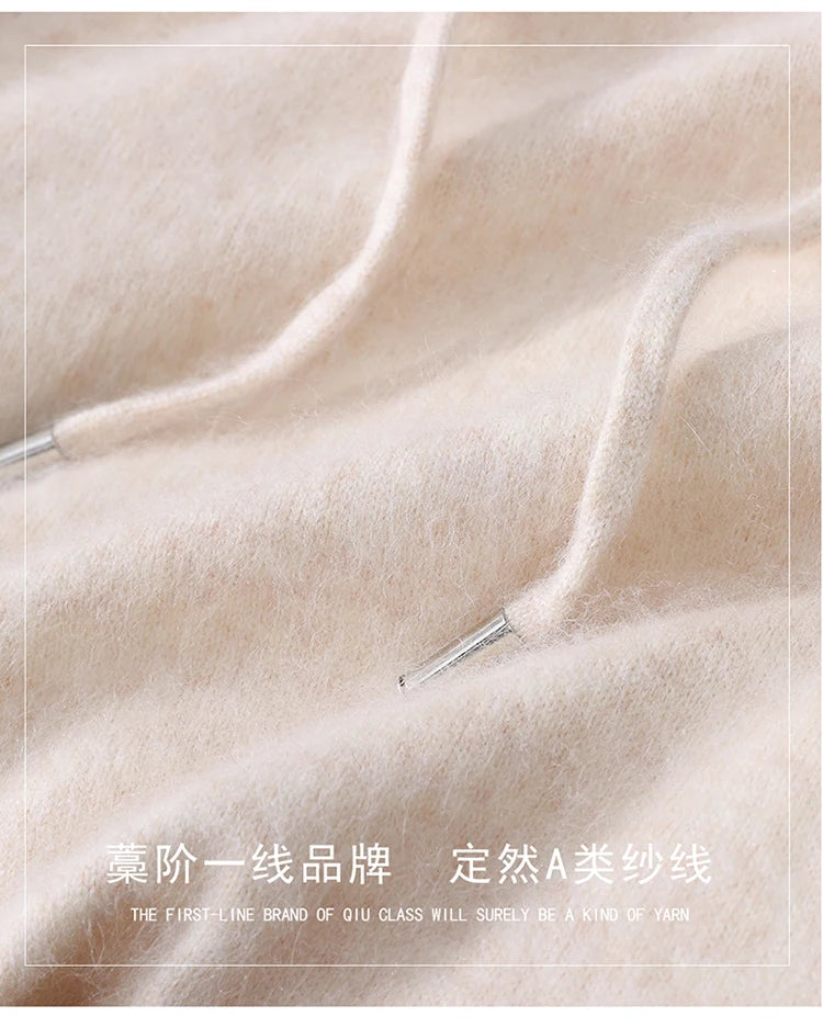 LHZSYY 100% Pure Mink Cashmere Hooded Sweater Men's Hooded Knitted Pullover Business Casual Loose Hoodie Autumn Bottoming Shirt