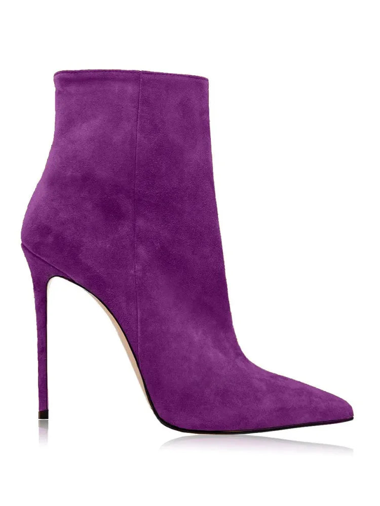2025 Pointed High-heeled Short Boots Suede Fashion Runway Ladies Autumn and Winter 35-46 Plus Size Women Ankle Boots