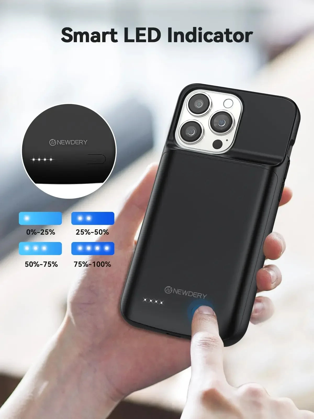NEWDERY 4800mAh Battery Charger Case for iPhone 12 13 14 15 Pro Max/12mini/13mini Power Case Portable Charging Power Bank Cover